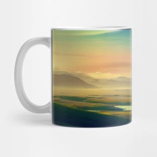 A landscape with a rainbow or aurora borealis in the sky Mug